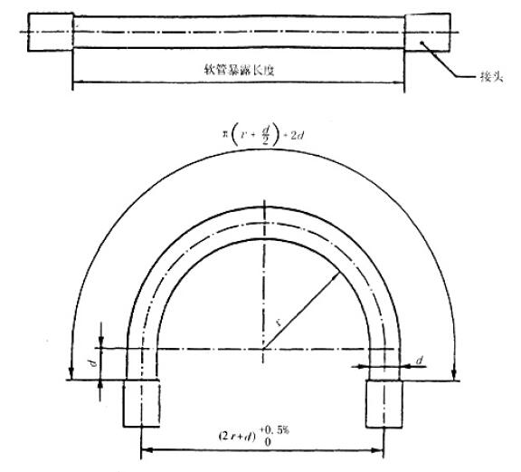 上图  耐脉冲疲劳性试验软管组合件安装图（公称内径≤22mm）
