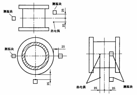图 5 其他尺寸对夹连接止回阀的热电偶和测温块的位置示意图 图 5 其他尺寸对夹连接止回阀的热电偶和测温块的位置示意图