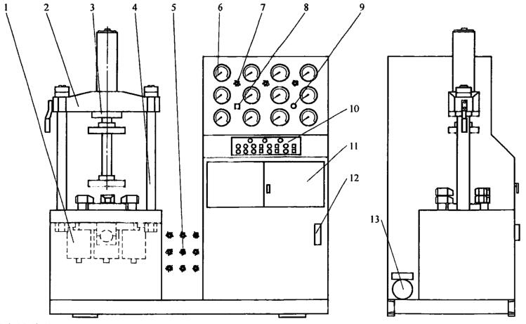图 2 顶压式试验装置(立式)结构示意图 图 2 顶压式试验装置(立式)结构示意图