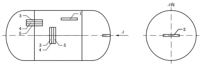 图 2 有纵焊缝钢瓶的取样位置示意图
